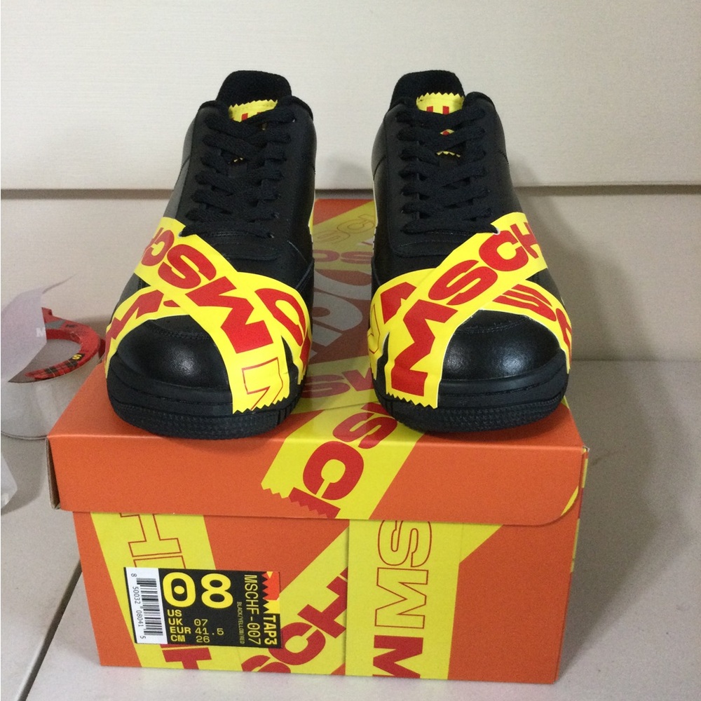 Moschino Black Sneakers with Yellow Graphic Tape